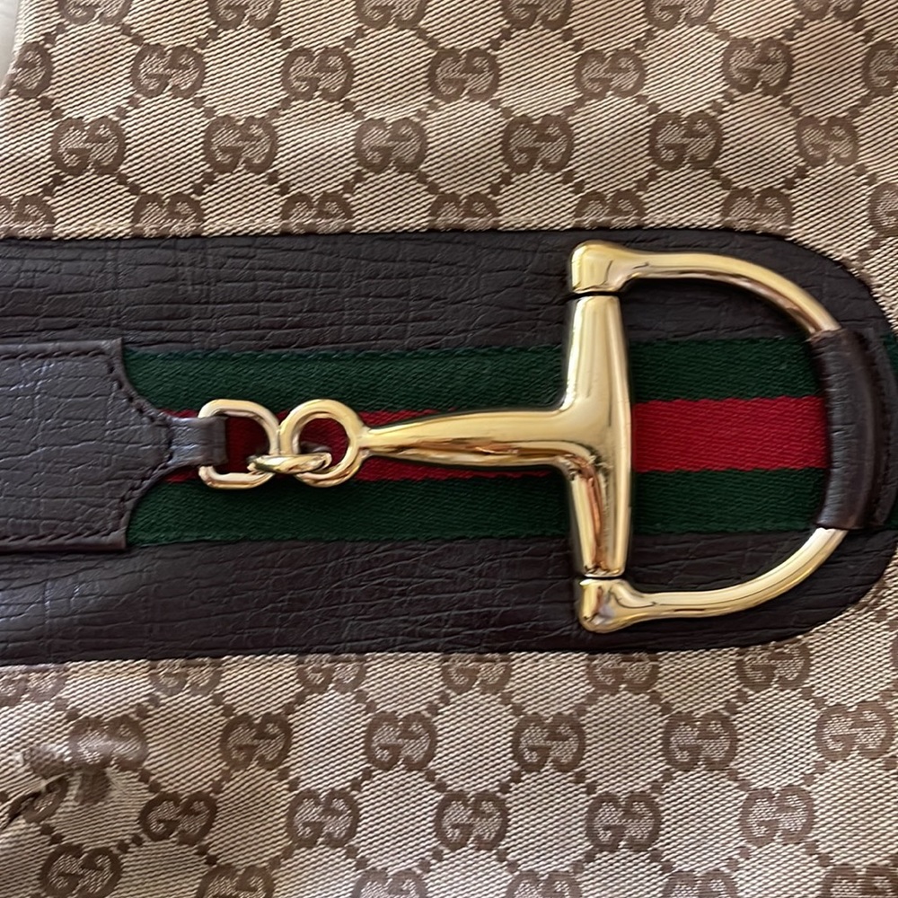 Gucci Brown GG Canvas Shoulder Bag with Red & Green Web and Gold Hardware - Picture 14 of 16